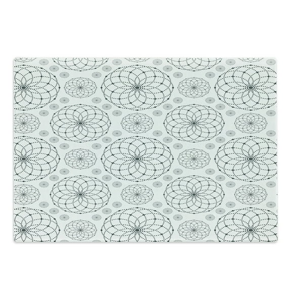 Sacred Geometry Cutting Board, Circular Formations with Dots Flower Like Elements Design Print, Decorative Tempered Glass Cutting and Serving Board, in 3 Sizes, by Ambesonne