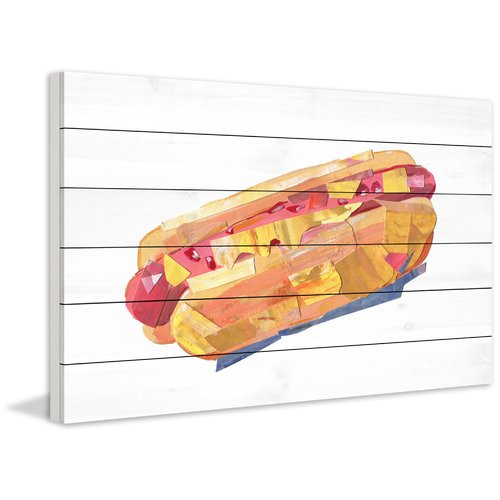 "Hotdog Sensation" Painting Print on White Wood