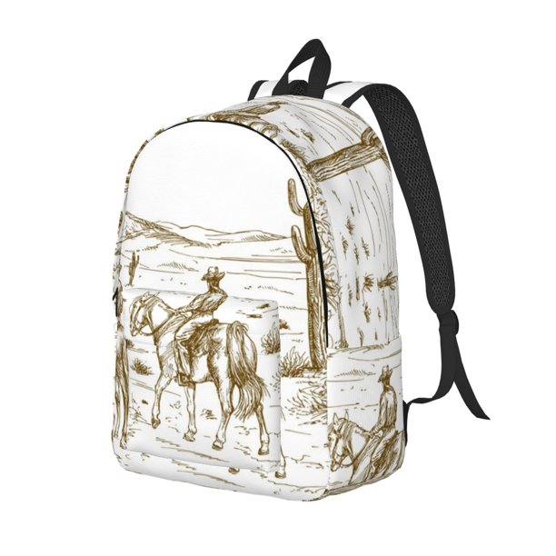 Balery Western Desert Cowboys Mochila Clásica Impresa Básica para Viaje, Mochila Escolar Resistente al Agua, Mochila de Lona con Correas Ajustables-Small