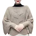 thumbnail image 2 of Duoif Scarf Shawl Wraps for Women Winter Knitwear Oversize Sweater Women's Fashion Hollow Out Thick Line Turtleneck Sweater Bat Sleeve Pullover Sweater Irregular Womens Solid Color Shawl A, 2 of 4
