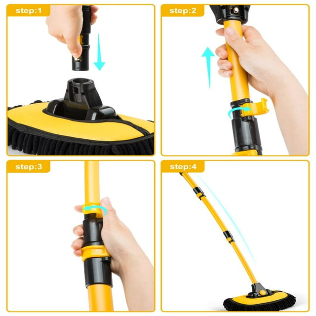 HLONK 15°Stretchable Car Wash Brush with Long Handle Extension Pole Microfiber Cleaning Mop Exterior Interior Detailing 2 in 1 Carwash Duster Car Wash Brush for RV Truck Auto SUV