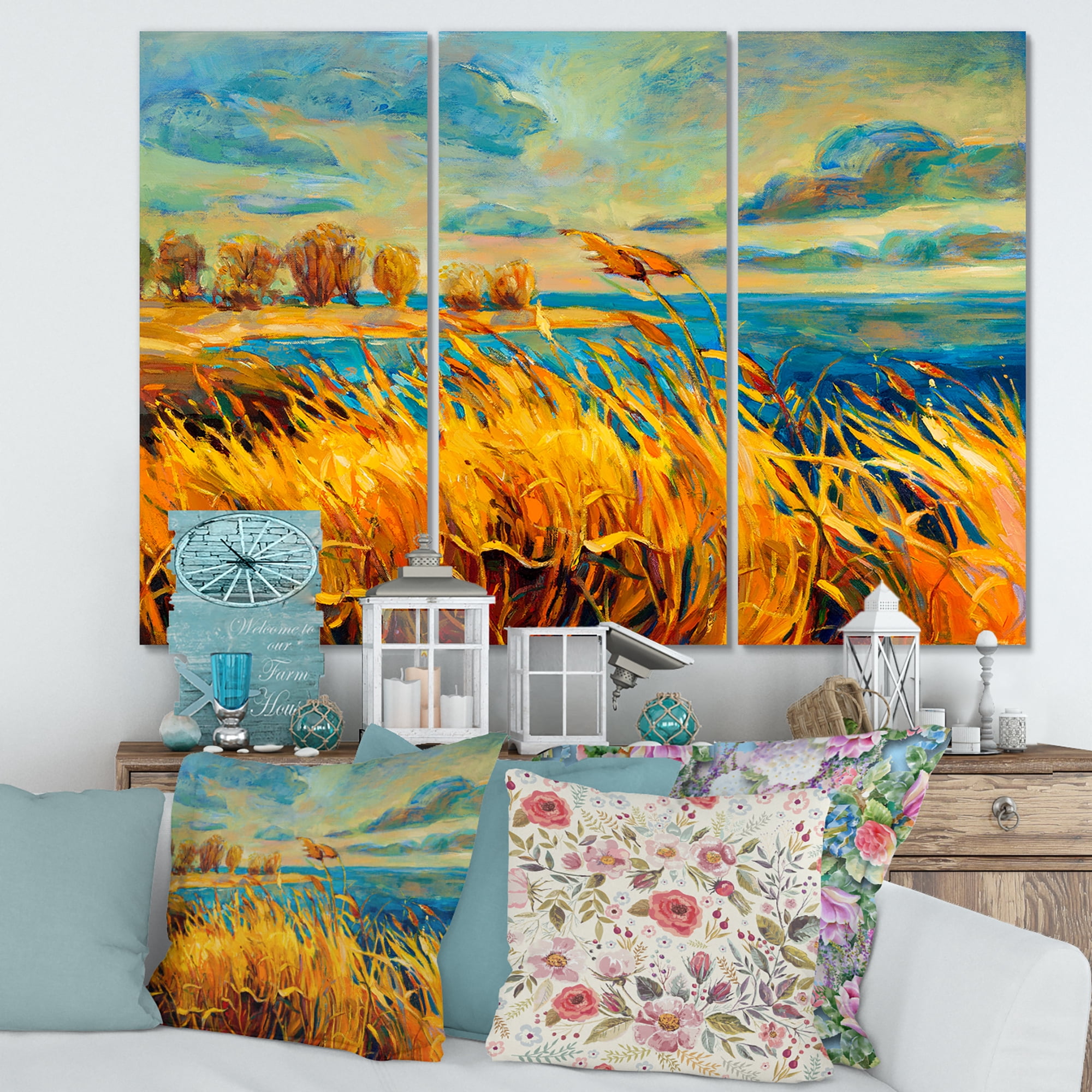 Designart ' Sunset Over Vibrant Lake ' Nautical & Coastal Canvas Wall Art Print