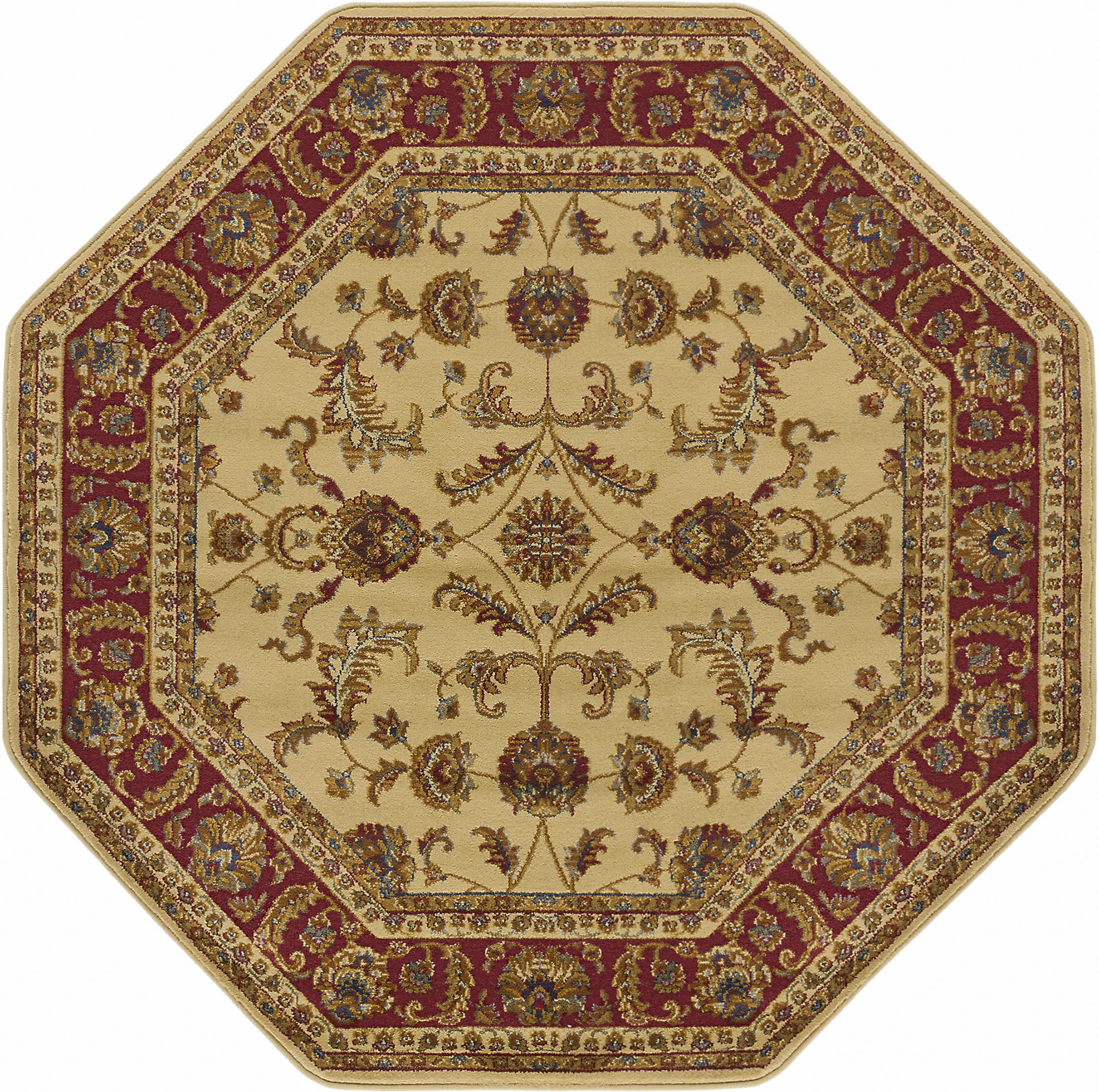 Sensation Transitional 5' Octagon Ivory and Scarlet Polypropylene Indoor Area Rug