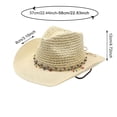 thumbnail image 4 of OOOUM Breathable Cowboy Hat For Men Women Western Style Beaded Band Straw Sun Hat Festival Outdoor Vacation Cowgirl Hat White, 4 of 5