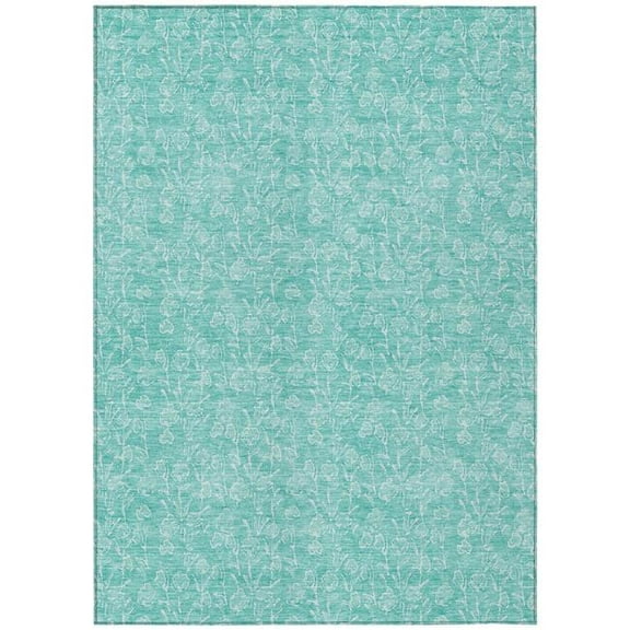 HomeRoots 581883 5 x 8 ft. Floral Washable Indoor & Outdoor Rectangle Area Rug, Teal Blue & Ivory