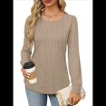 thumbnail image 2 of Blusas Tipo Túnica de Larga Abullonada para Mujer, con Cuello Redondo Plisado, Elegantes, Informales, Holgadas, para Invierno y . Caqui XXL, 2 of 6