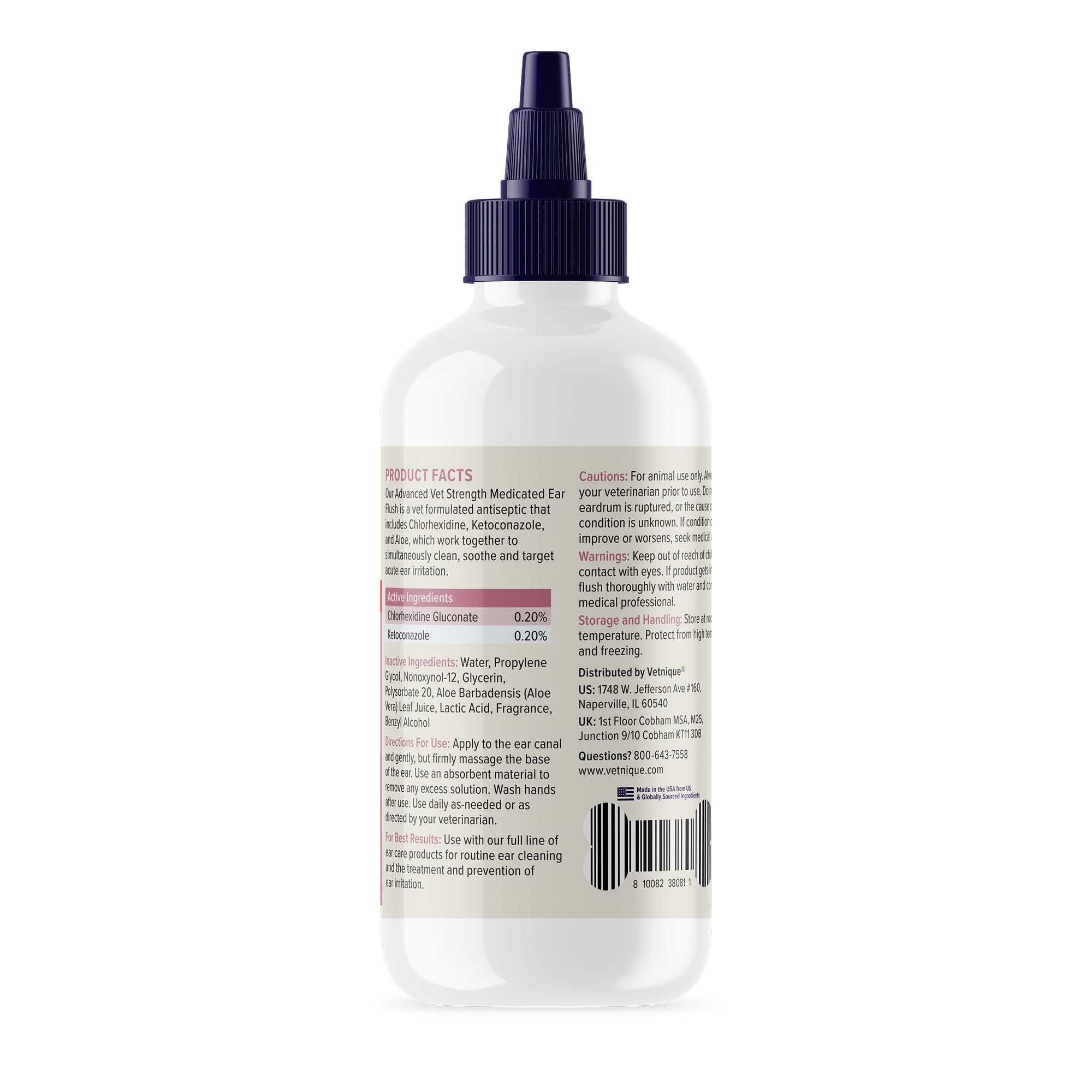 Vetnique Labs OticBliss Advanced Vet Strength Medicated Cat and Dog Ear Cleaning Flush with Chlorhexidine, 4 fl oz