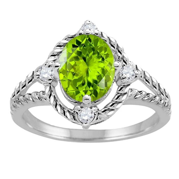Mauli Jewels Rings for Women 1.87 Carat Peridot and Diamond Ring 4-Prong 10K White Gold