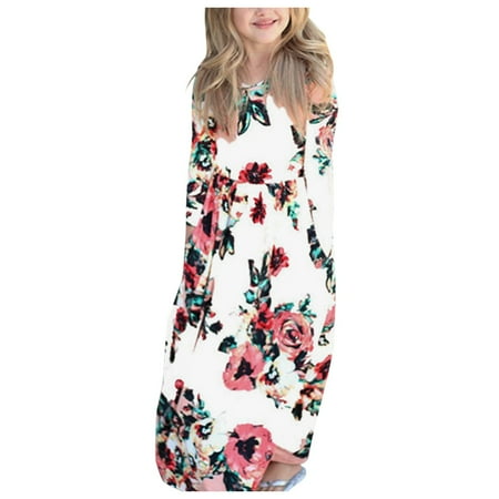 

TAIAOJING Kids Women Dresses Mommy And Me Printed Dresses Long Sleeve O-Neck Ankle-Length Dresses Matching Outfits Casual Loose Long Dresses