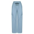 thumbnail image 5 of Diufon Womens Cargo Pants Solid Color Straight Pants High Waist Drawstring Lounge Pants with Pockets, 5 of 7
