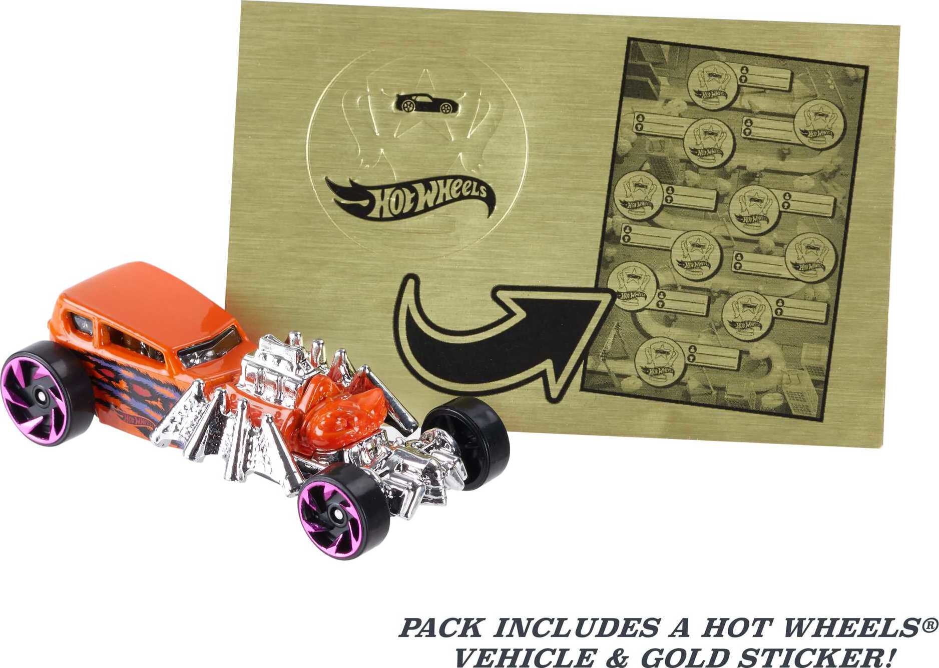 Hot Wheels Rewards, 10-Pack of Die-Cast 1:64 Scale Toy Cars in Individual Bags, Plus Stickers