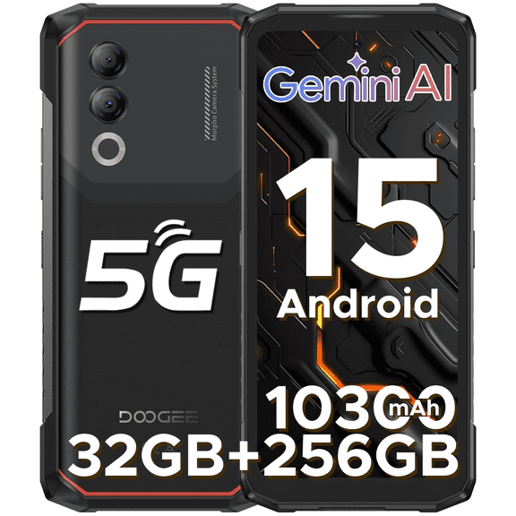 DOOGEE Blade 20 Turbo 5G Rugged Phone Unlocked,Gemini AI,10300mAh/33W,32GB 256GB/TF 2TB,Dimensity 7050,6.6”HD 90Hz,50MP 16MP,Android 15 Rugged Smartphone,Face ID/NFC/WiFi6/IP68/IP69K/3 Card Slot