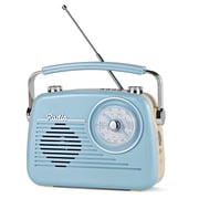 Portable AM FM Shortwave Vintage Radio Multifunctional Bluetooth Speaker 4 Power Options 5W Speaker TWS Stereo Plug-in Wall/Type-C Charging Emergency Radio for Home Outdoor Camping (Blue)