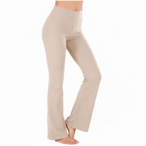 Flared Yoga Ribbed Leggings for Women Wide Leg Pants Casual High Waisted Stretch Soft Workout Trousers
