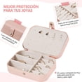thumbnail image 4 of Caja de joyería, Organizador de joyas de cuero portable para pulseras, collares, pendientes y anillos (Rosado), 4 of 4