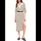 thumbnail image 3 of Vestido de Suéter A Rayas para Mujer, Otoño, de Punto Grueso, Cuello en V, Larga, Abertura, Holgado, Midi. Beige S, 3 of 9