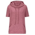 thumbnail image 5 of Camisas de Manga Larga de las Mujeres, Suelto Casual Color Sólido, Camisa de Manga Corta con Capucha con Bolsillos, 5 of 5