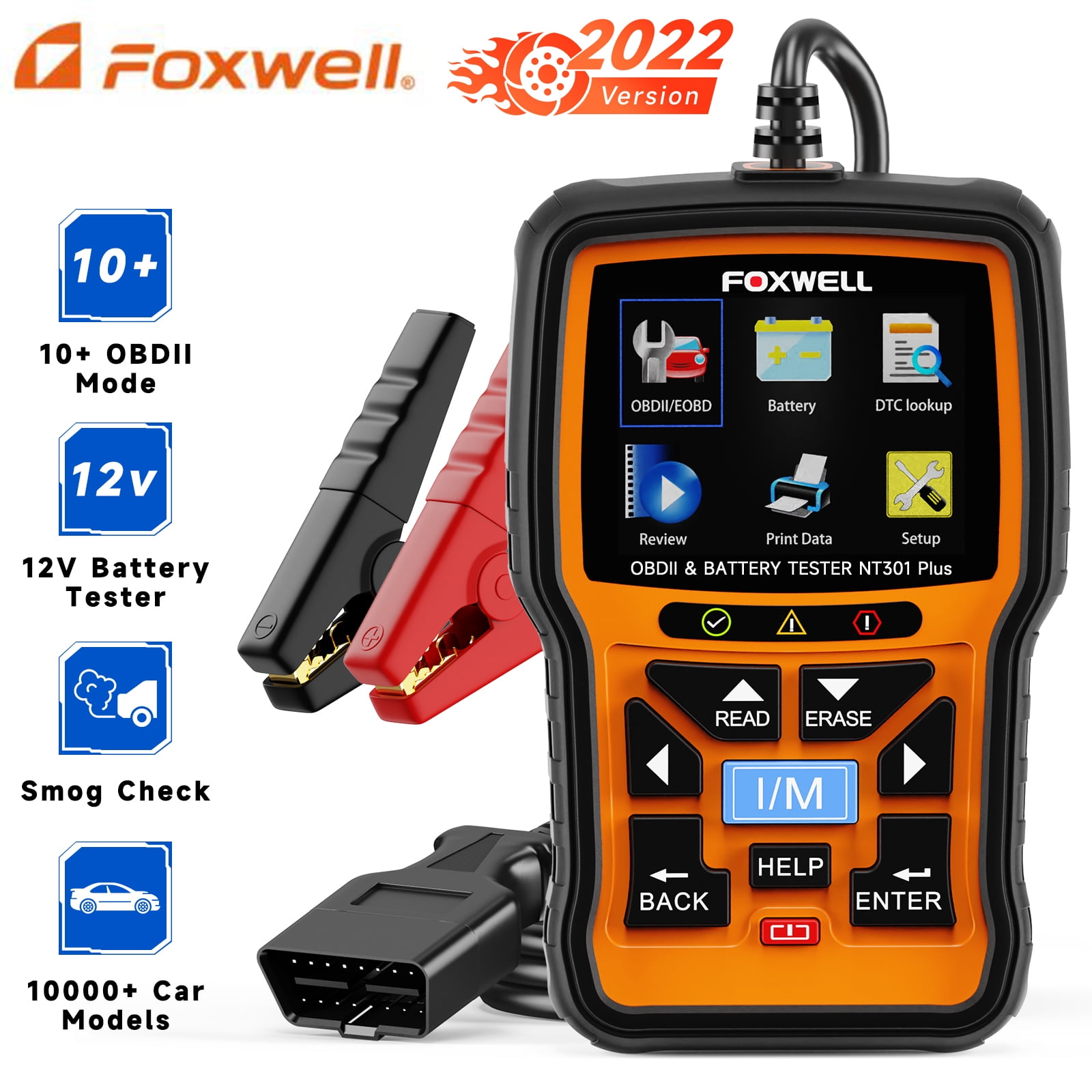 FOXWELL NT301 Plus OBD2 Scanner 12V Battery Tester 2 in 1 Automotive