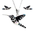 thumbnail image 1 of Juego de aretes y cadena con dije con forma de colibri, plata mexicana ley .925, Negro, 1 of 5