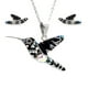 thumbnail image 1 of Juego de aretes y cadena con dije con forma de colibri, plata mexicana ley .925, Negro, 1 of 5