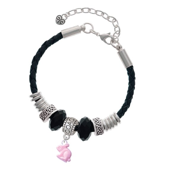 Delight Jewelry Mini Pink Bunny Coach Celtic Knot Leather Bead Bracelet, 7" 2" Extender