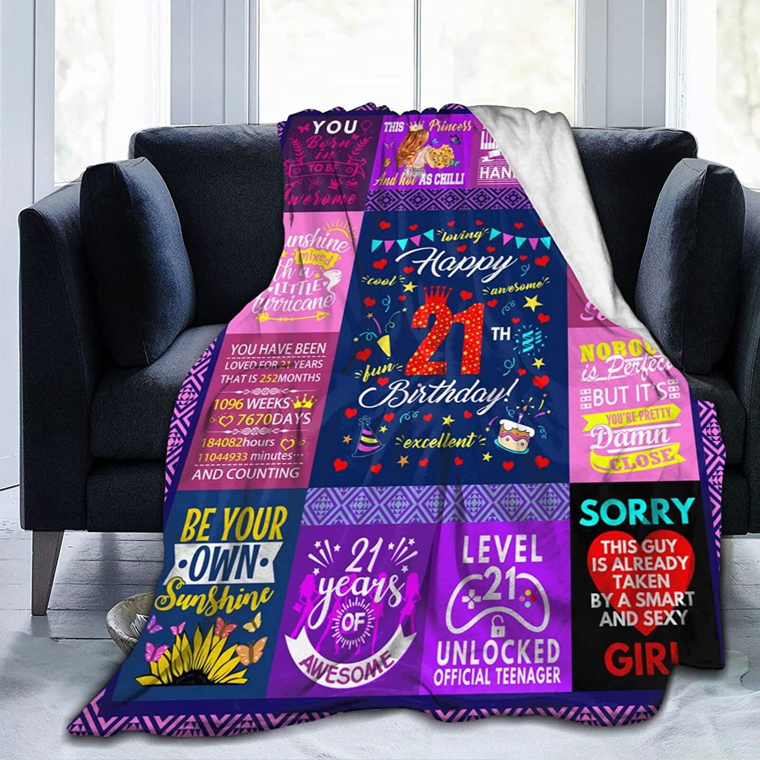 21st Birthday Gifts for Her- 21 Years Blanket - 21 Funny Gift Idea- 21 Year Old Birthday Gifts- Gifts for 21 Year Old Female Women Girl Bestie Sister- 21st Birthday Gift Ideas