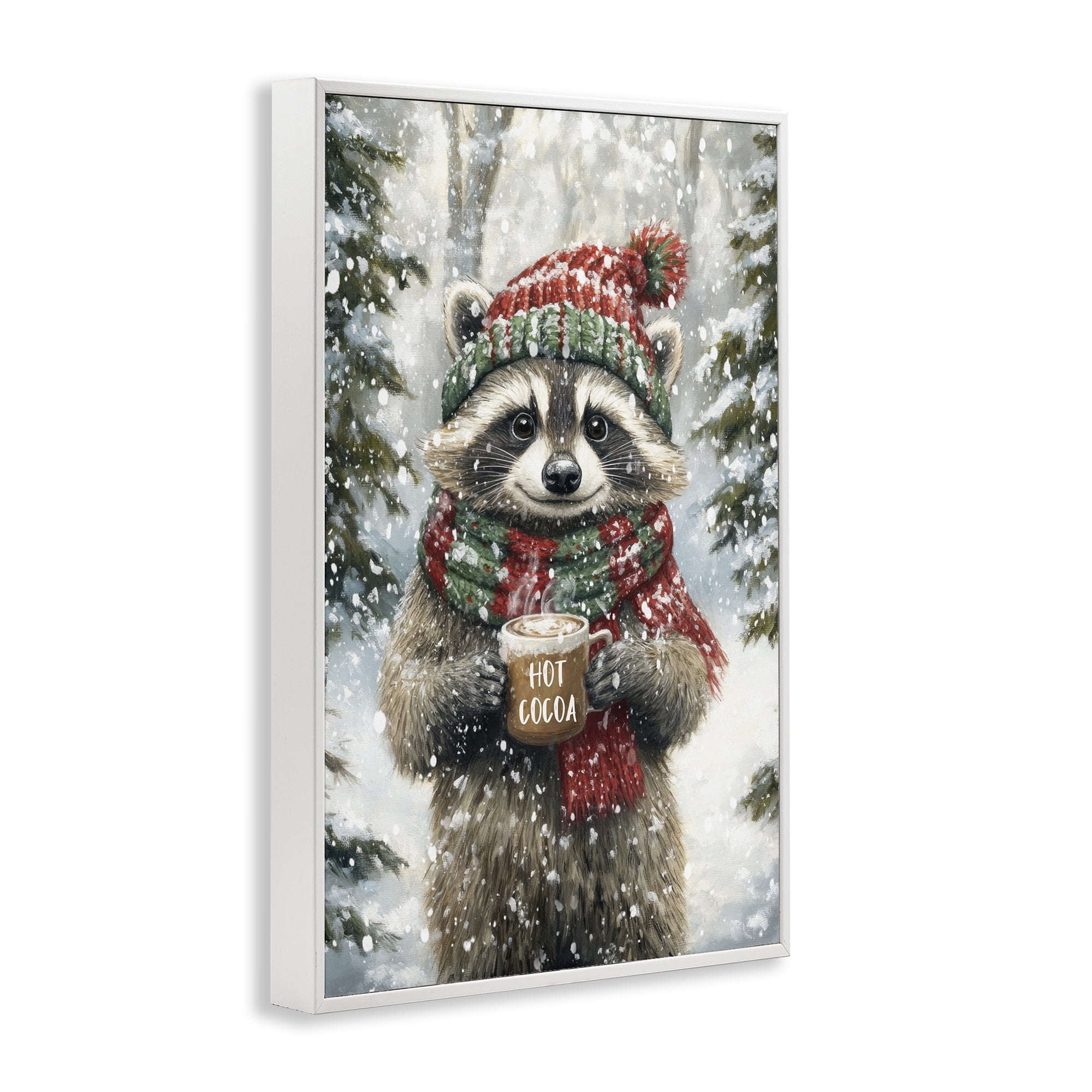 Stupell Industries Merry Cocoa Raccoon White Framed Giclee Art, design by Tina LeCour