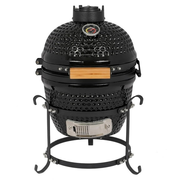 WSRFSD Outdoor Charcoal BBQ Grill, Ceramic Barbecue Pit for Patio, Backyard & Camping, Meat Smoker & Cooker,Black