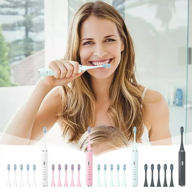 Fiudx Cepillo de Dientes Eléctrico Portátil, Blanqueador y Limpieza Profunda, 5 Cabezales de Repuesto, 5 Modos de Cepillado, Diseño Impermeable, Recargable Por Usb, Apto para Adultos, Tamaño 21 X 13