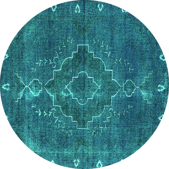 Ahgly Company Indoor Round Oriental Turquoise Blue Industrial Area Rugs, 6' Round