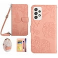 thumbnail image 1 of Feishell Crossbody Wallet Cover for Samsung Galaxy A23 4G,Flower & Butterfly Embossed Pattern PU Leather Magnetic Flip Stand Card Slots Shockproof Phone Case with Shoulder & Wrist Strap,Pink, 1 of 11