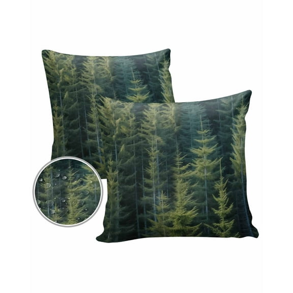 Pack of 2 Outdoor Pillow Covers, Summer Green Pine Trees Forest Waterproof Square Throw Pillowcase Cushion Decorative Pillow Covers for Couch Patio Tent, 16x16 in