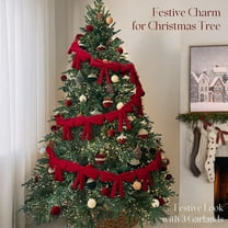 6 Ft Red Velvet Bow Garland | Pre-Assembled Christmas Decor for Mantel Fireplace Shelf Cabinet Door Window | Home Entryway Decorations