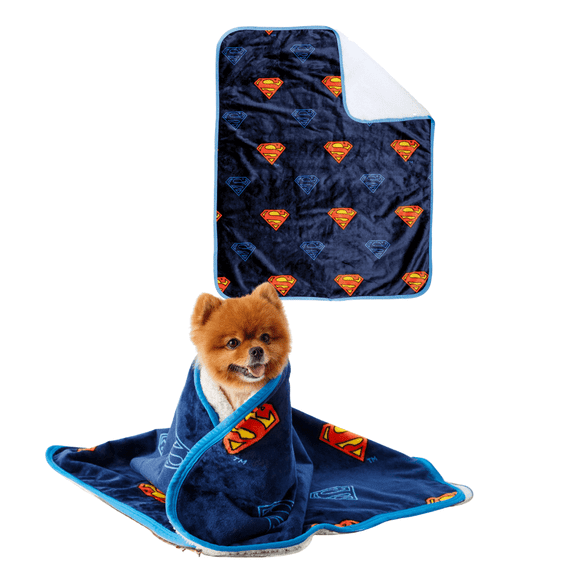 Superman Waterproof Fleece Sherpa Dog Pet Throw Blanket, 30x40 Small