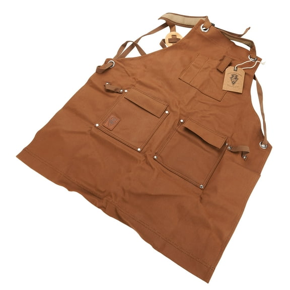 16 oz Waxed Cotton Canvas Apron – Brown – Double Stitched Stress Points