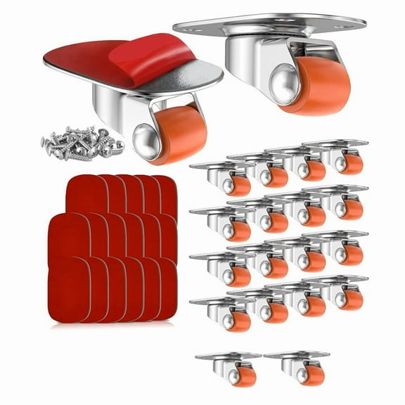 0.5In Oval Plate Self-Adhesive Caster Wheels, 360° Swivel, Strong Nano Adhesive, 30 Lbs Load Capacity Per Caster 20pack