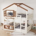 thumbnail image 4 of Harper & Bright Designs Full Size House Bunk Bed with Bookshelf and Window, Full over Full Bunk Bed Frame with Safety Fence and Ladder for Boys and Girls, Beige, 4 of 5