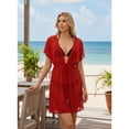 thumbnail image 4 of HAPPY BAY Women's Beachwear Swimsuit Coverups Summer Swim Beach Cover ups for Swimwear Women Bikini Sheer Chiffon Cover up Dress for Women M-L Solid Plain, Red, 4 of 5