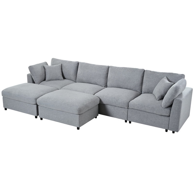 U-Shaped Modular Sectional Sofa with 2 Movable Ottomans, 128'' Chenille Upholstery Sofa Couch, 6-Piece Configurable Couch, Deep Seat Sofa for Living Room, Home Theater