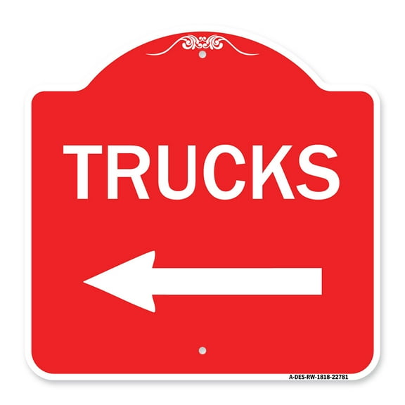 SignMission A-DES-RW-1818-22781 18 x 18 in. Designer Series Sign - Trucks Sign Trucks with Left Arrow, Red & White