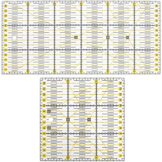 Juego de 2 reglas de costura acrílicas, regla de patchwork, regla de sastrería universal para acolchado, ideal para coser