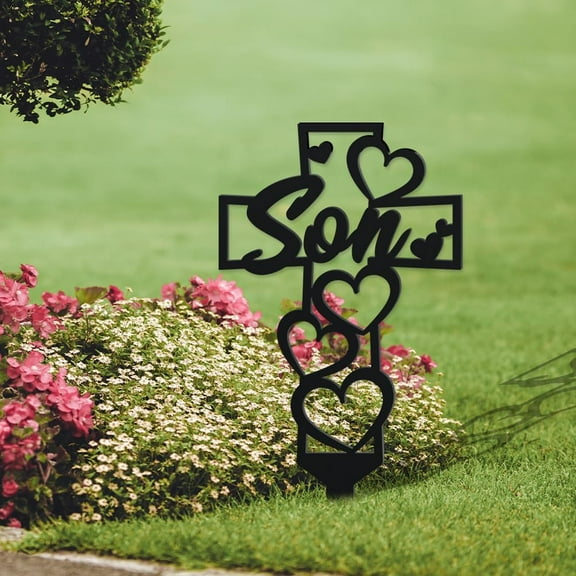 Cemetery Memorial Cross Stake Son Memorial Plaque Stake Metal Cross Yard Grave Markers for Son Weatherproof Cemetery Sympathy Gravesite Gifts Decorations for Garden Yard Outdoor Birthday