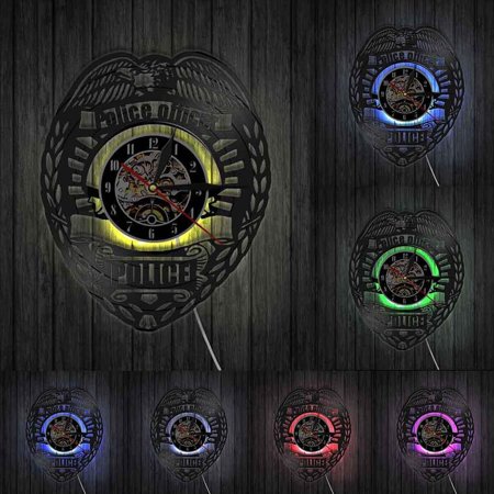 Police Officer Wall Clock Police Badge Vinyl Record Wall Clock Police Station Decorative Clock