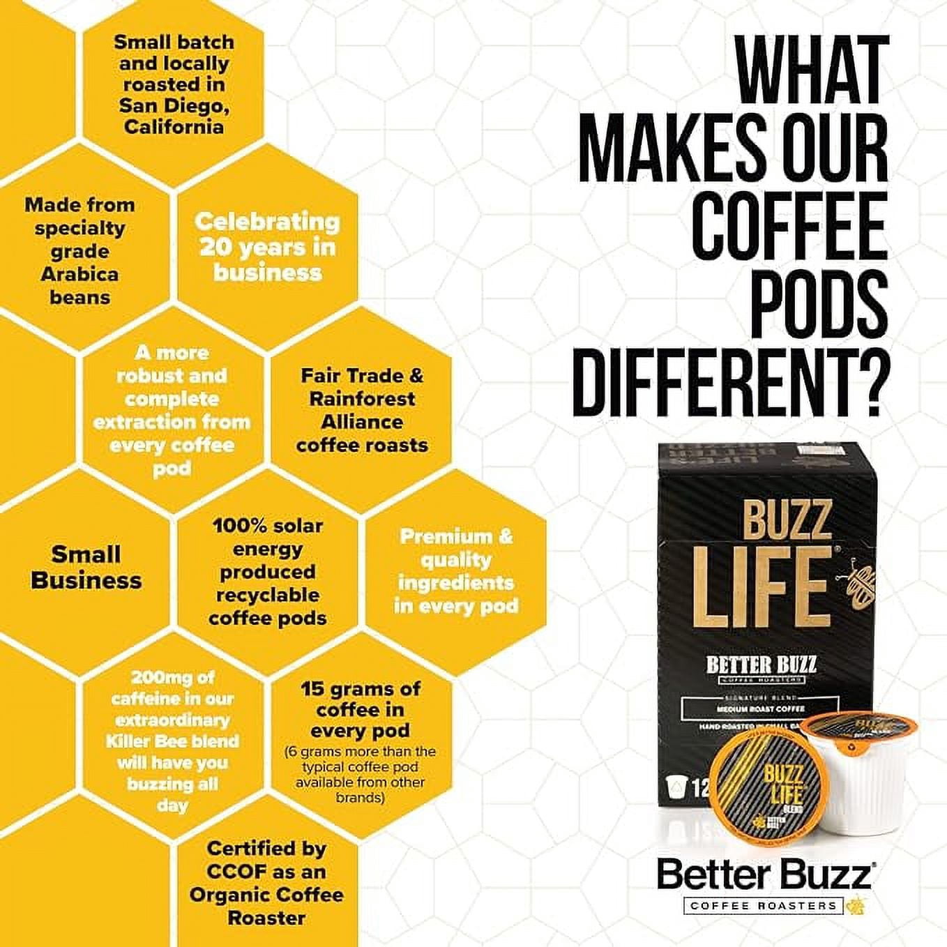Better Buzz Best Drink Ever Vanilla Latte Single Serve Coffee Maker Kit 24ct., 12 Medium Roast Coffee Pods (Buzz Life) & 12 Vanilla Coffee Creamer Powder Stick Packs (Vanilla Buzz), K-Cup Compatible