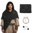 thumbnail image 2 of BUXULYP Wrap Dune Hooded Shawl Medieval Cloak Renaissance Costume Cape Shaman Cowl With Viking Brooch, 2 of 7