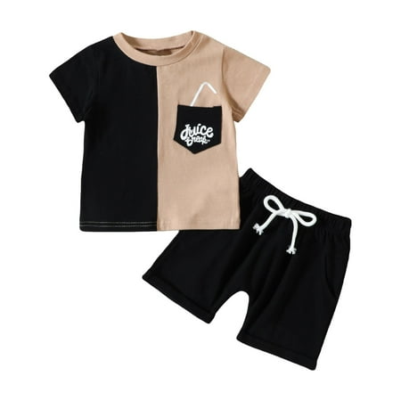 

KDSJSXW Toddler Boy Toddler Boy S Short Sleeved Monogram Print Pocket Color Matching Suit for 0 To 4 Years Girls Clothes Size 8 (Black 120)