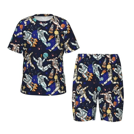 Coaee Astronauts in sport for Short-Sleeved Pajama Set for Kids Soft Sleepwear 2-Piece Sleep Set Comfortable Nightwear for Boys and Girls-Large