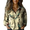 thumbnail image 2 of Women Cotton Shirt Printed Fashion Button Down Shirts Casual Tops Long Sleeve Blouse Yellow, 2 of 3