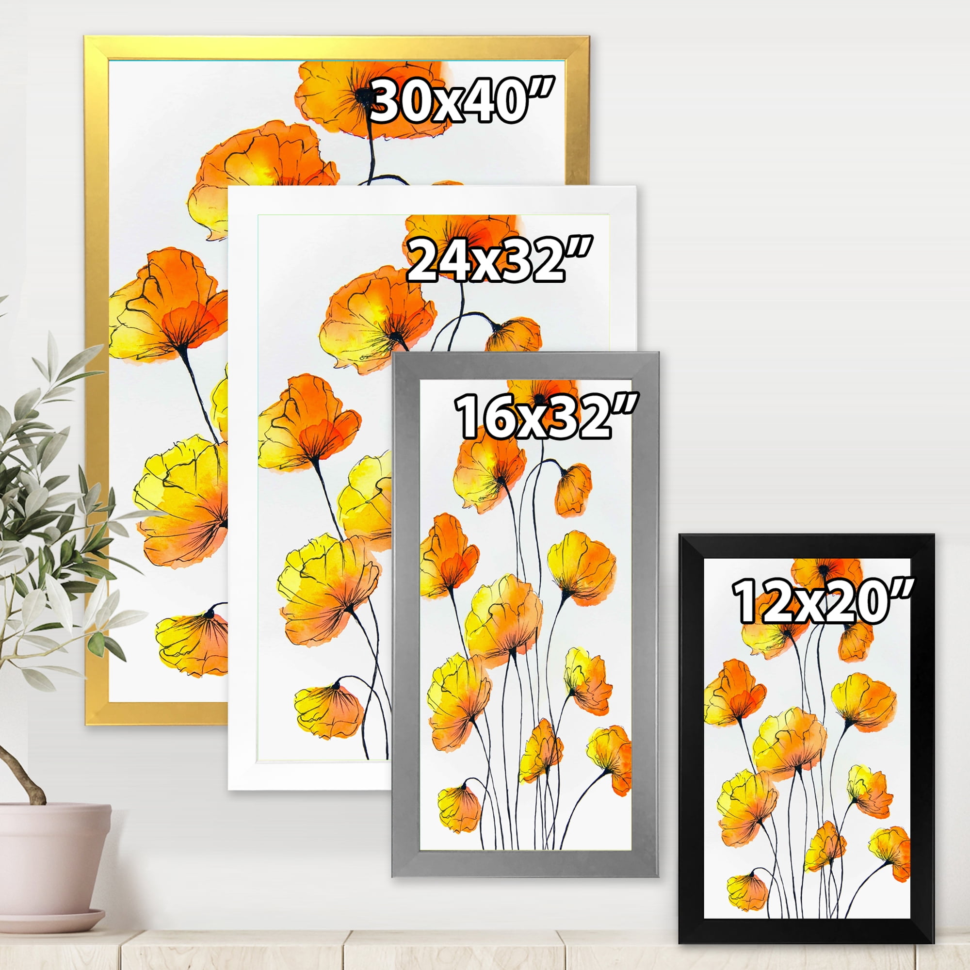 Designart 'Country Yellow Flowers On White' Traditional Framed Art Print