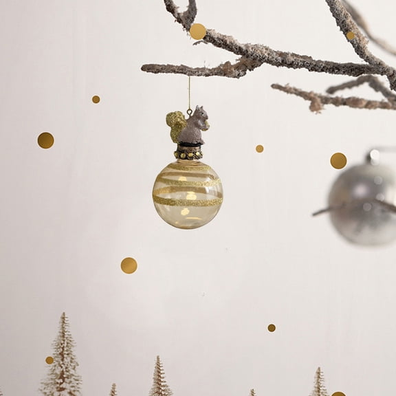 HongHeng 1Pc Noble Squirrel on Pinecone Glass Christmas Ornament